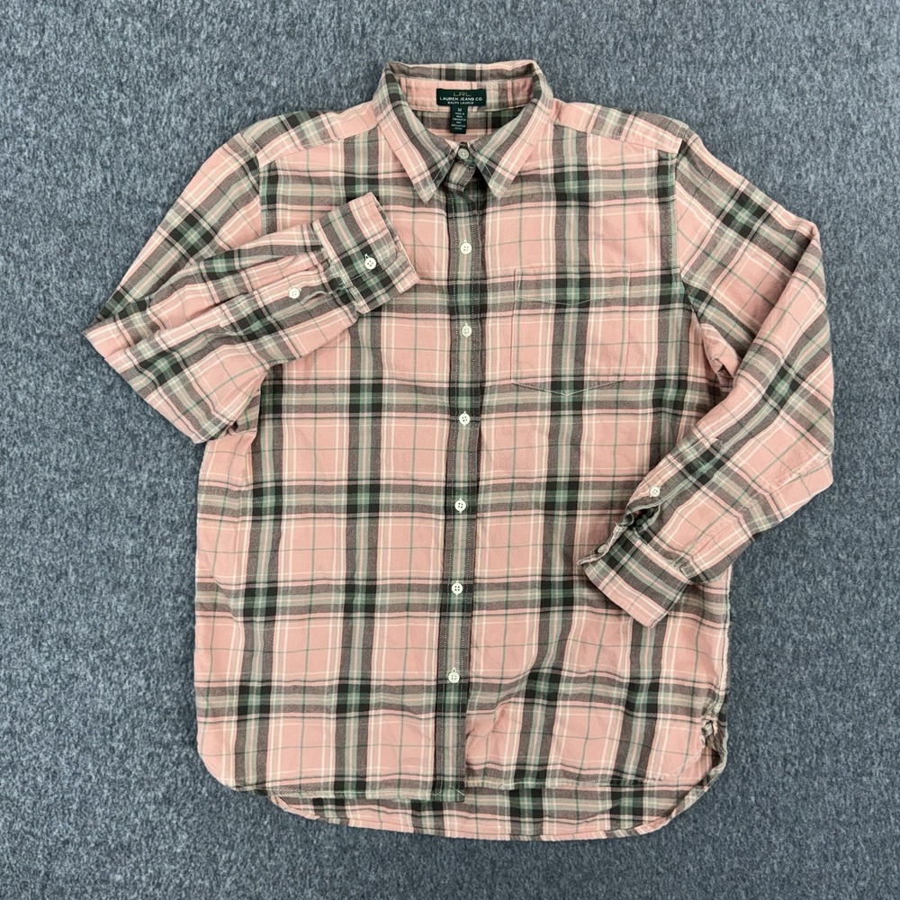 Lauren Jeans Co‎ Plaid Flannel Shirt Pink Black Button Up Cotton M - Picture 2 of 9